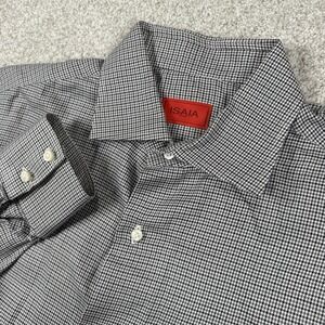 Isaia Dress Shirt Mens 16.5 42 Houndstooth Long Sleeve 100% Cotton
